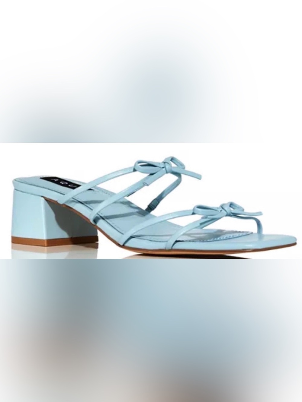 Aqua Women's Cntia Square Toe Double Bow Block Heel Sandals  Shower NWOB Flaw